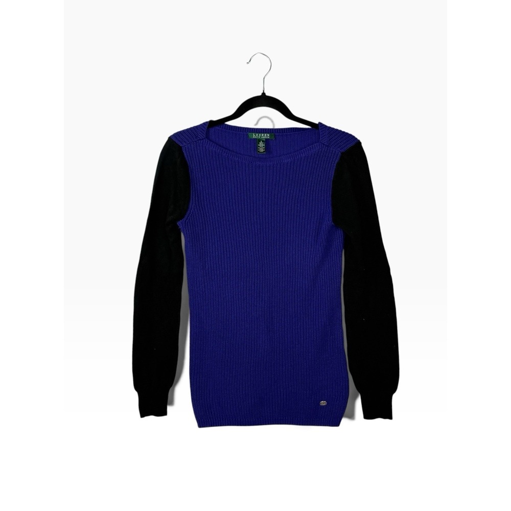 Lauren Ralph Lauren Womens ColorBlock Sweater Purple Black Dark Academia Preppy